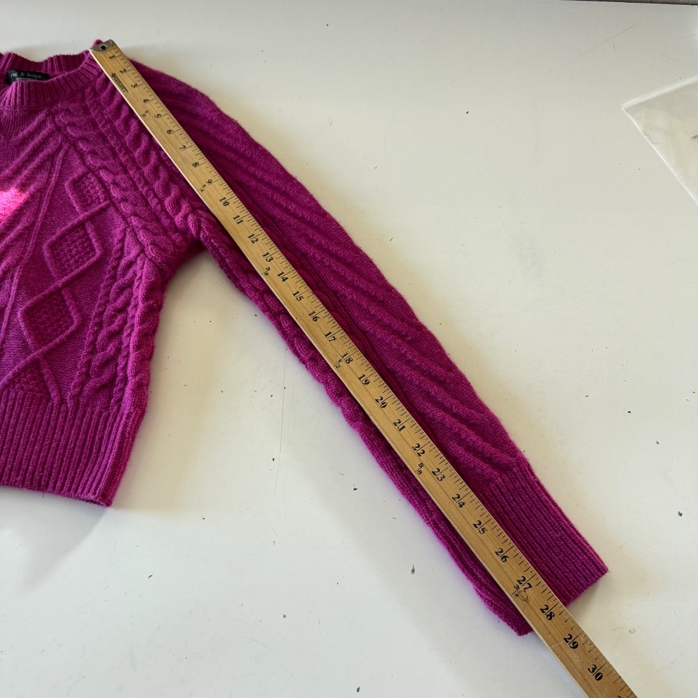 rag & bone New York Fuchsia Pink Cable Knit 100% Cashmere Crew Neck Sweater 2XS - Picture 6 of 7